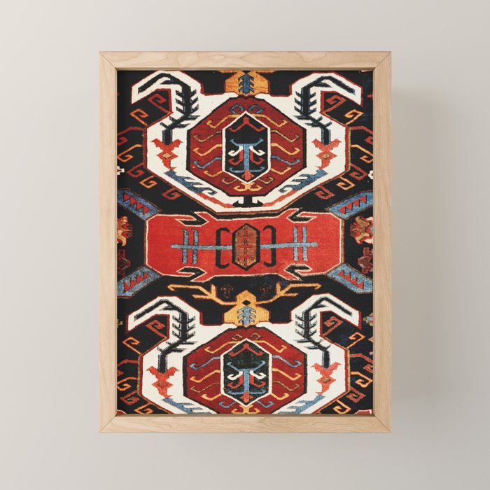 Antique Caucasian Rug With Abstract Animals Print Mini Art Print Gallery Image 1