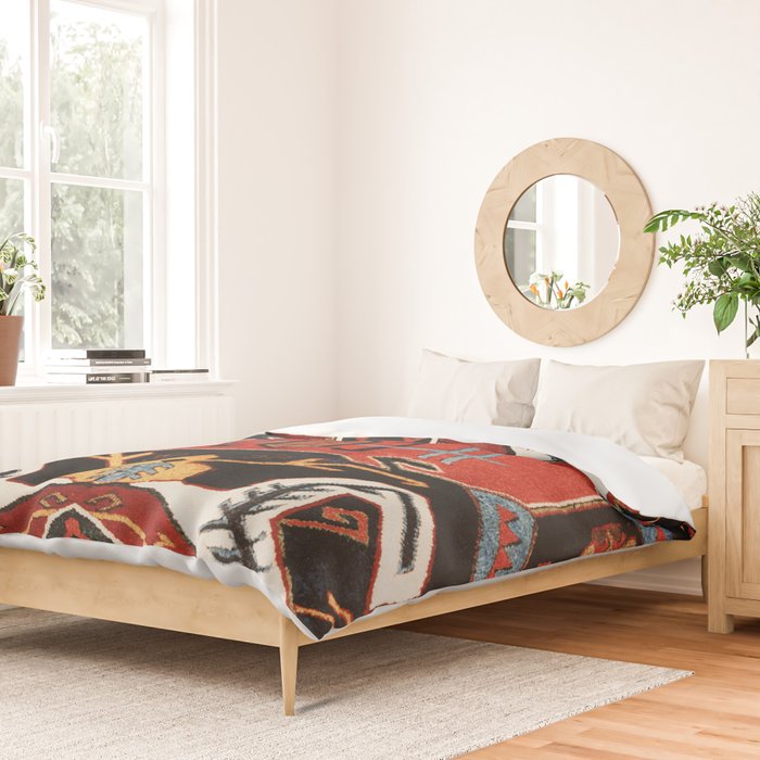 Antique Caucasian Rug With Abstract Animals Print Duvet Cover Gallery Image 2