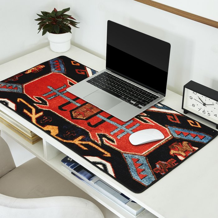 Antique Caucasian Rug With Abstract Animals Print Desk Mat Gallery Image 2