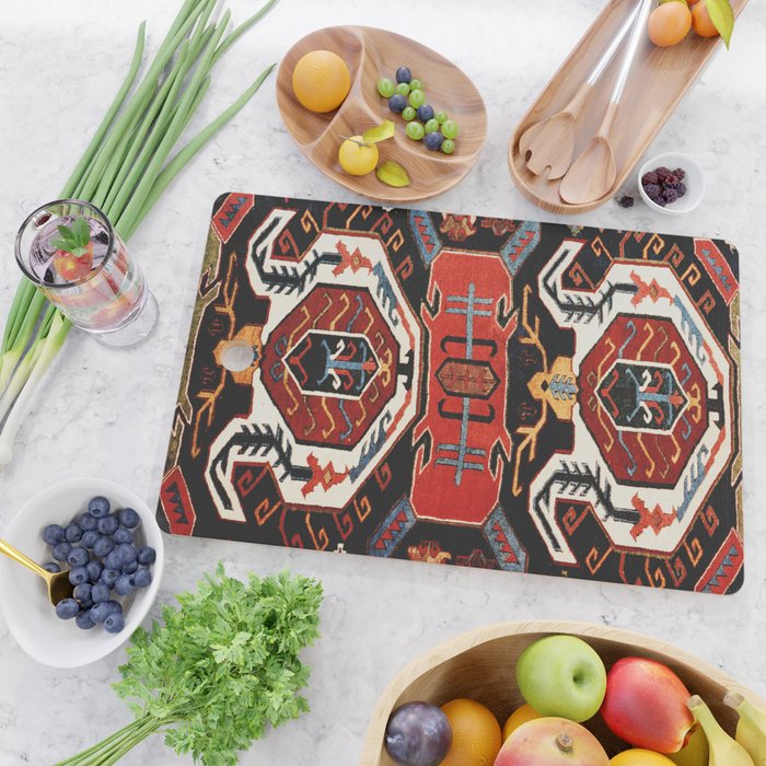 Antique Caucasian Rug With Abstract Animals Print Cutting Board Gallery Image 2