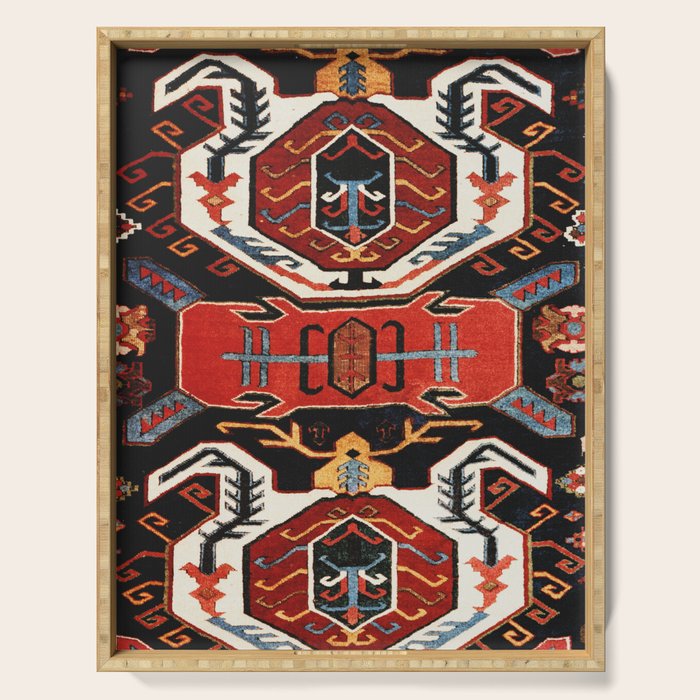 Antique Caucasian Rug With Abstract Animals Print Serving Tray Gallery Image 1