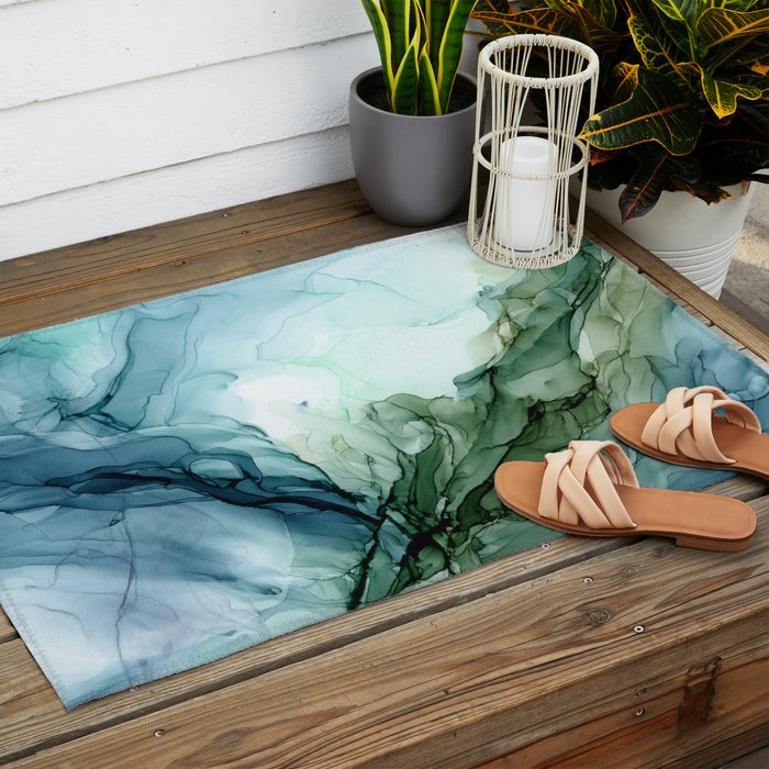 Nature Landscape Inspired Abstract Flow Painting 2 Outdoor Rug Gallery Image 2