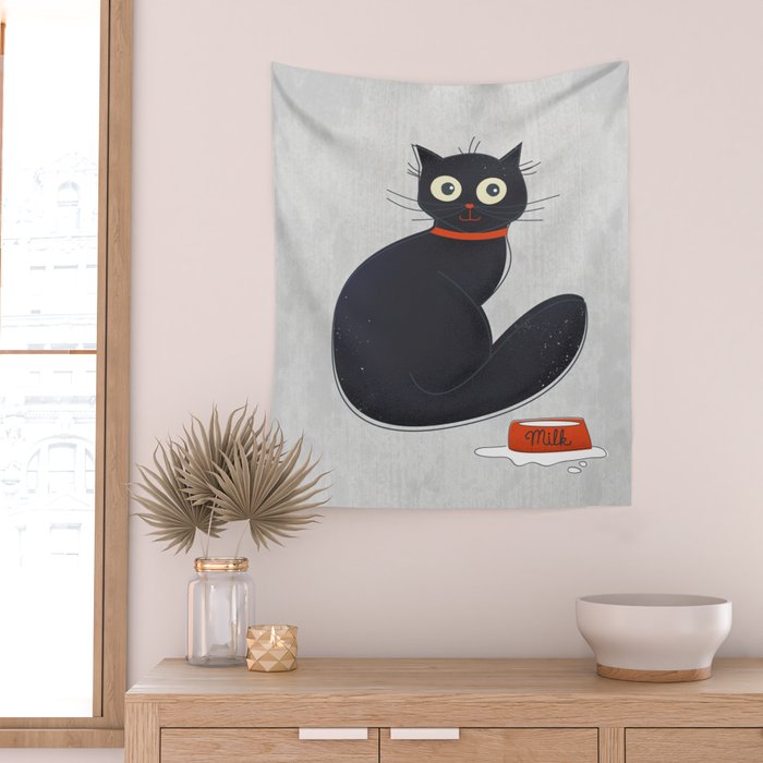 Black Silly Cat  Wall Tapestry Gallery Image 2