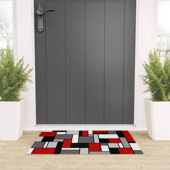 Mid Century Modern Color Blocks in Red, Gray, Black and White Welcome Mat Gallery Image 3
