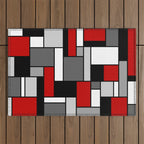 Mid Century Modern Color Blocks in Red, Gray, Black and White Outdoor Rug Gallery Image 1