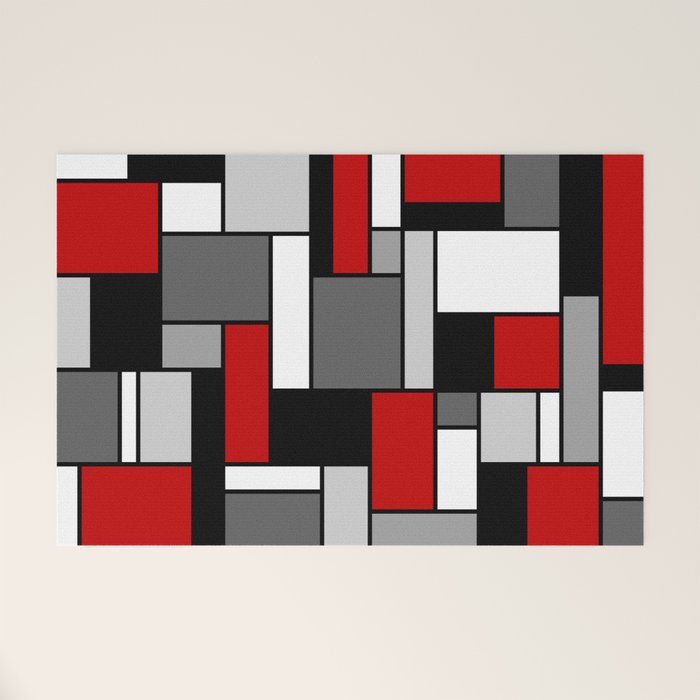 Mid Century Modern Color Blocks in Red, Gray, Black and White Welcome Mat Gallery Image 1