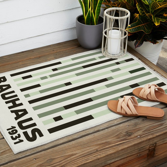 Bauhaus Green Modernist Minimal Geometric Homage Outdoor Rug Gallery Image 2
