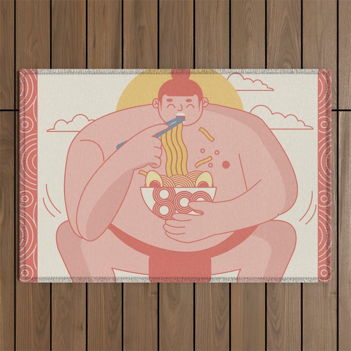 Sumo eating Ramen Outdoor Rug Gallery Image 1