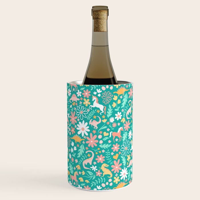 Dinosaurs + Unicorns on Teal Wine Chiller Gallery Image 1