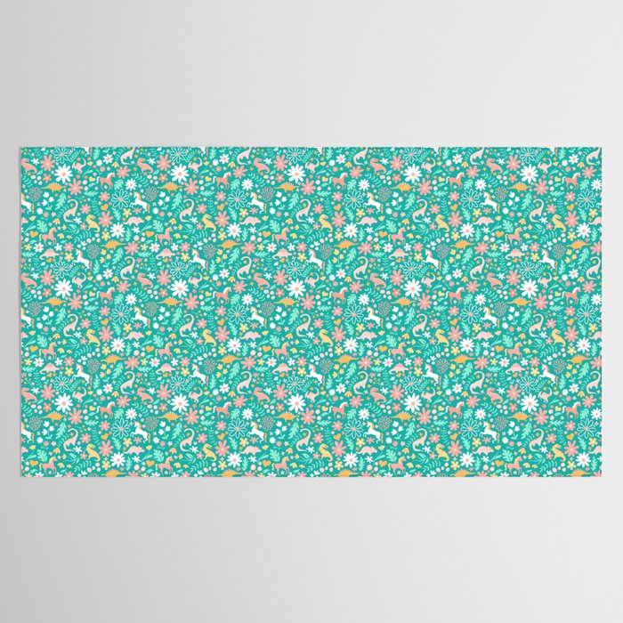 Dinosaurs + Unicorns on Teal Tablecloth Gallery Image 2