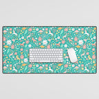 Dinosaurs + Unicorns on Teal Desk Mat Gallery Image 1