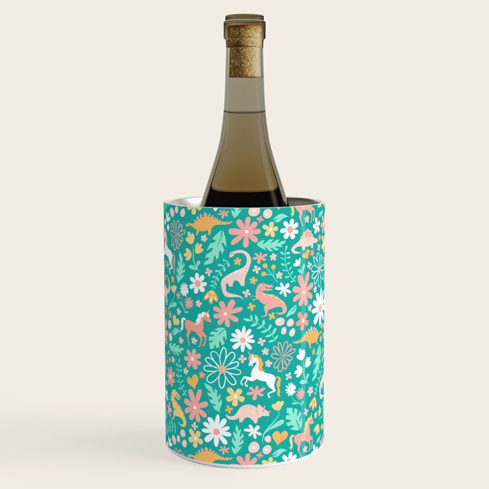 Dinosaurs + Unicorns on Teal Wine Chiller Gallery Image 2