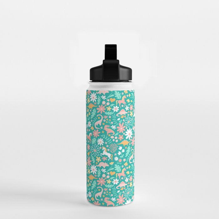 Dinosaurs + Unicorns on Teal Water Bottle Gallery Image 2