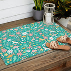 Dinosaurs + Unicorns on Teal Outdoor Rug Gallery Image 2