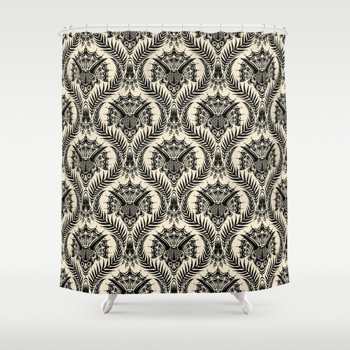 Triceratops Damask - black and cream Shower Curtain Gallery Image 1