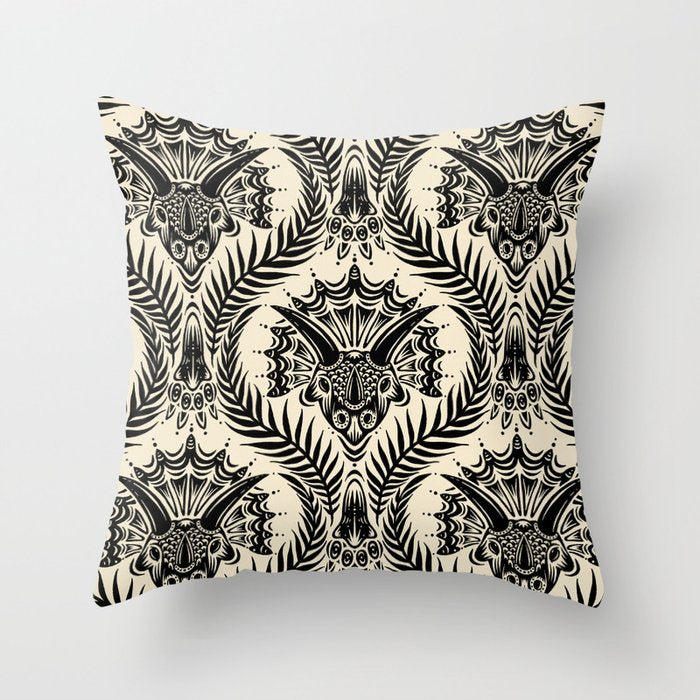Triceratops Damask - black and cream Throw Pillow Gallery Image 6