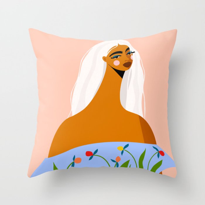 Long White Hair Throw Pillow Gallery Image 1