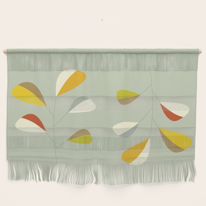 Mid Century Modern Single Leaf Pattern 1. Vintage green Wall Hanging Gallery Image 1
