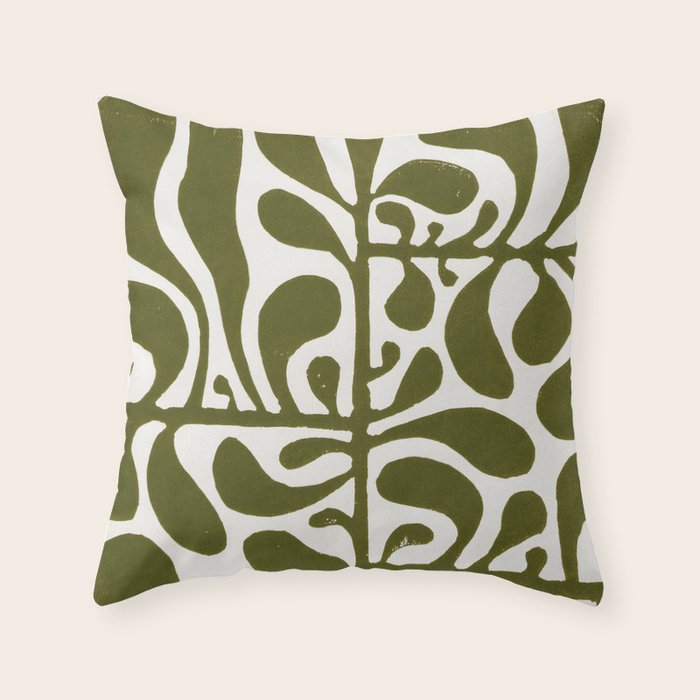 Linocut Plant #1 Throw Pillow Gallery Image 6