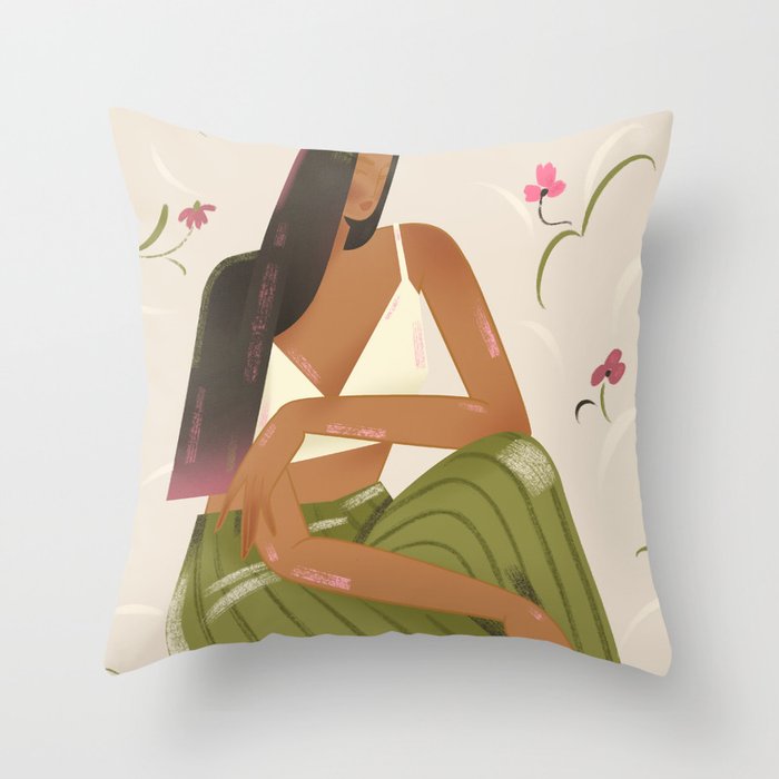 girl in green pants Throw Pillow Gallery Image 6