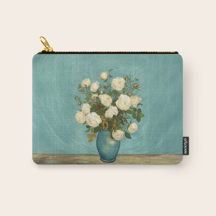 White Roses in Blue Vase Carry All Pouch Gallery Image 1