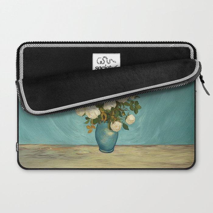 White Roses in Blue Vase Laptop Sleeve Gallery Image 2