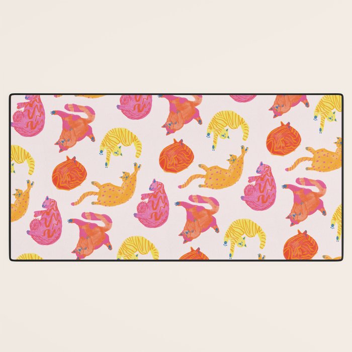 Sleepy Cozy Kitty Cats in Orange & Peach Desk Mat Gallery Image 3
