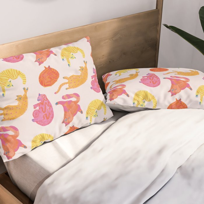 Sleepy Cozy Kitty Cats in Orange & Peach Pillow Sham Gallery Image 2
