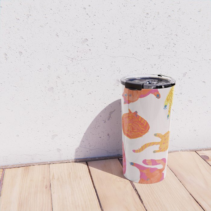 Sleepy Cozy Kitty Cats in Orange & Peach Travel Mug Gallery Image 4