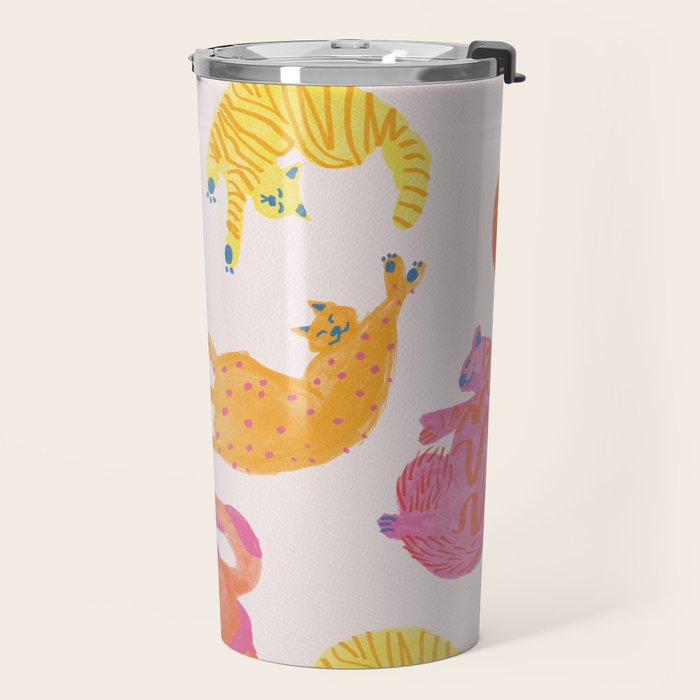 Sleepy Cozy Kitty Cats in Orange & Peach Travel Mug Gallery Image 2