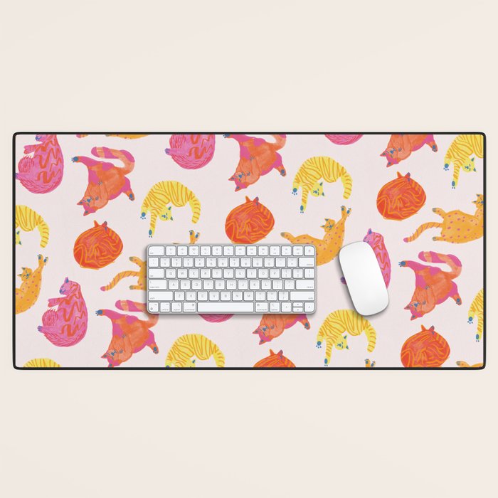 Sleepy Cozy Kitty Cats in Orange & Peach Desk Mat Gallery Image 1