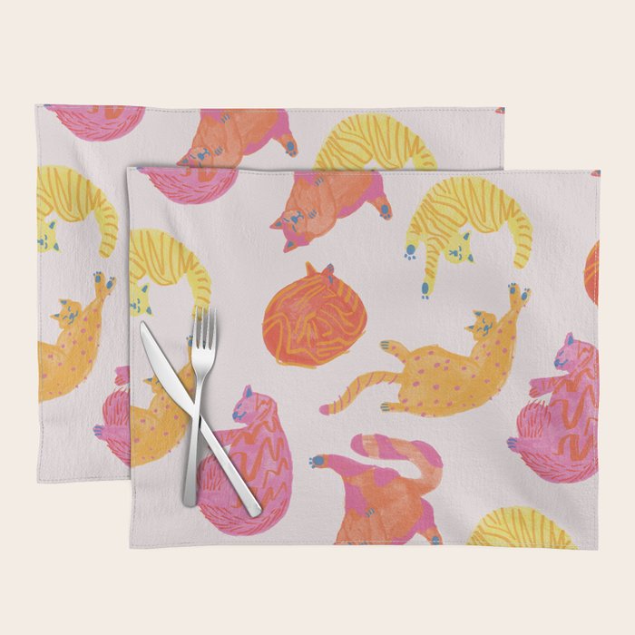 Sleepy Cozy Kitty Cats in Orange & Peach Placemat Gallery Image 1