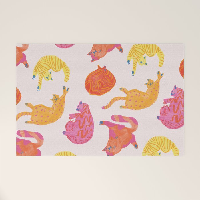Sleepy Cozy Kitty Cats in Orange & Peach Welcome Mat Gallery Image 1