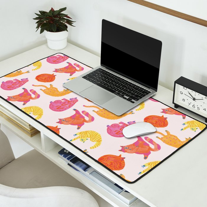 Sleepy Cozy Kitty Cats in Orange & Peach Desk Mat Gallery Image 2