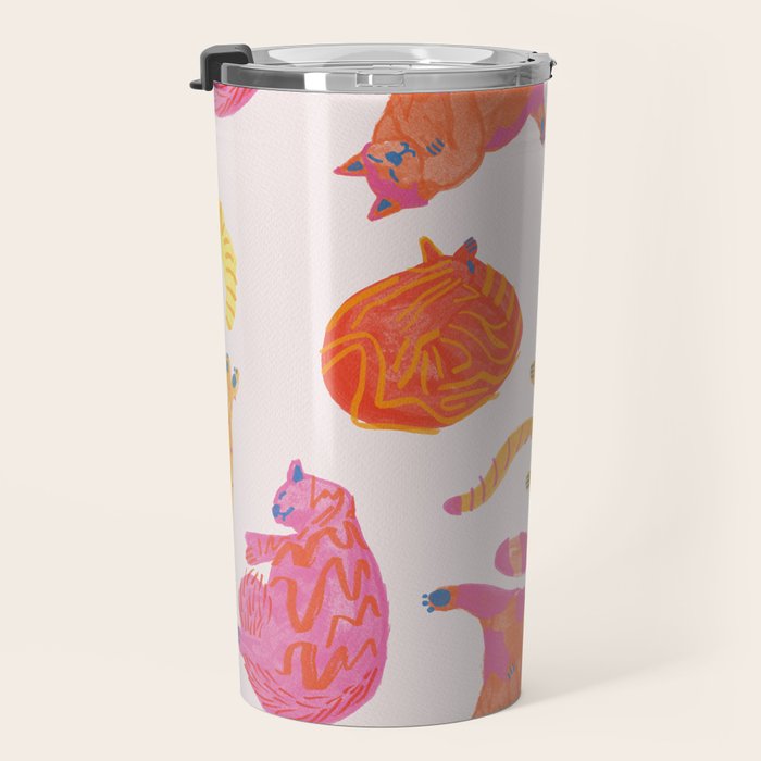 Sleepy Cozy Kitty Cats in Orange & Peach Travel Mug Gallery Image 3