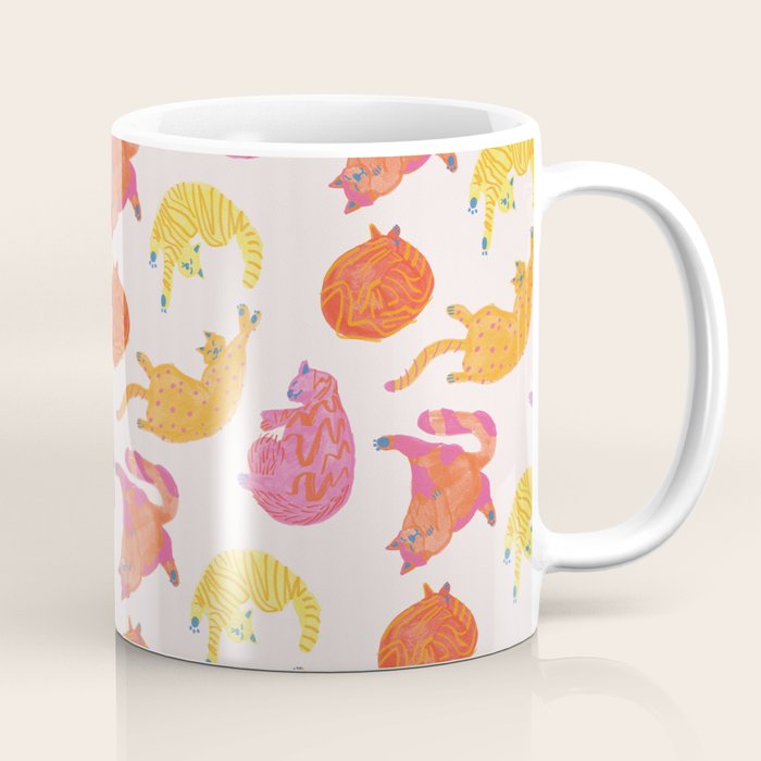 Sleepy Cozy Kitty Cats in Orange & Peach Coffee Mug Gallery Image 1