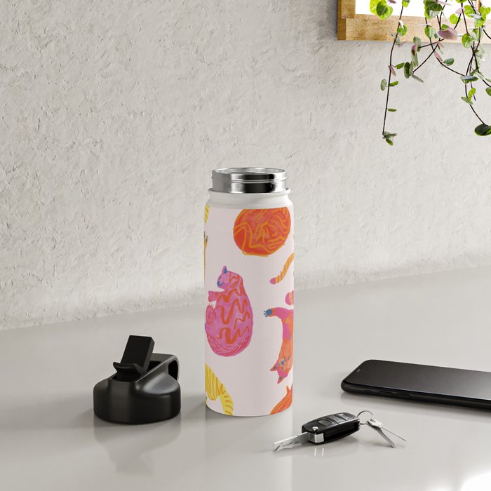 Sleepy Cozy Kitty Cats in Orange & Peach Water Bottle Gallery Image 4