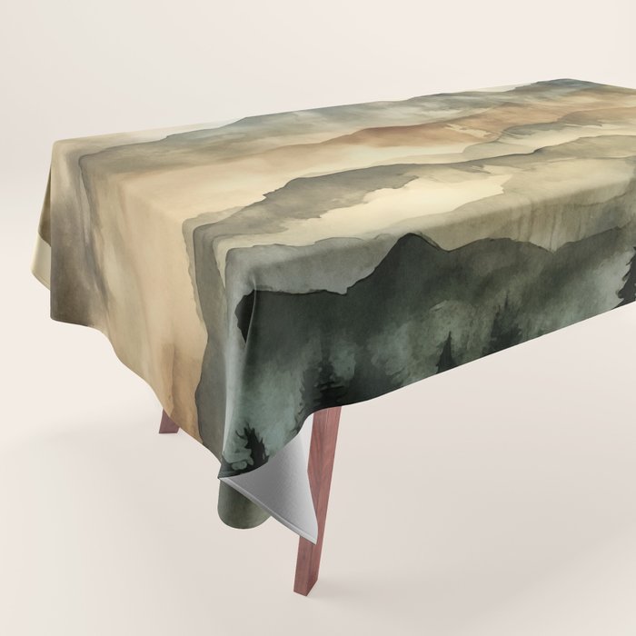 Misty Mountains Watercolor Landscape Tablecloth Gallery Image 1