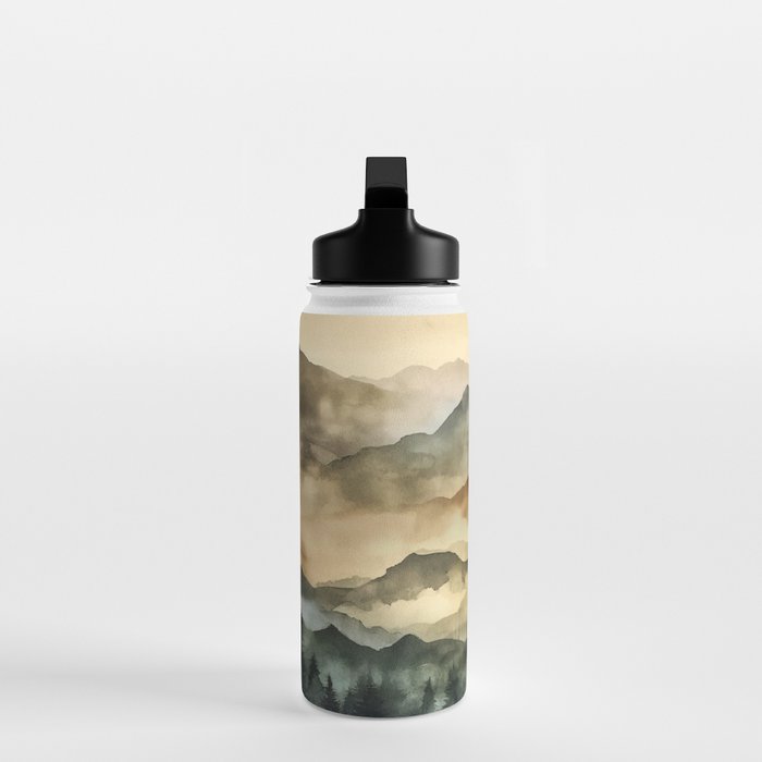 Misty Mountains Watercolor Landscape Water Bottle Gallery Image 3