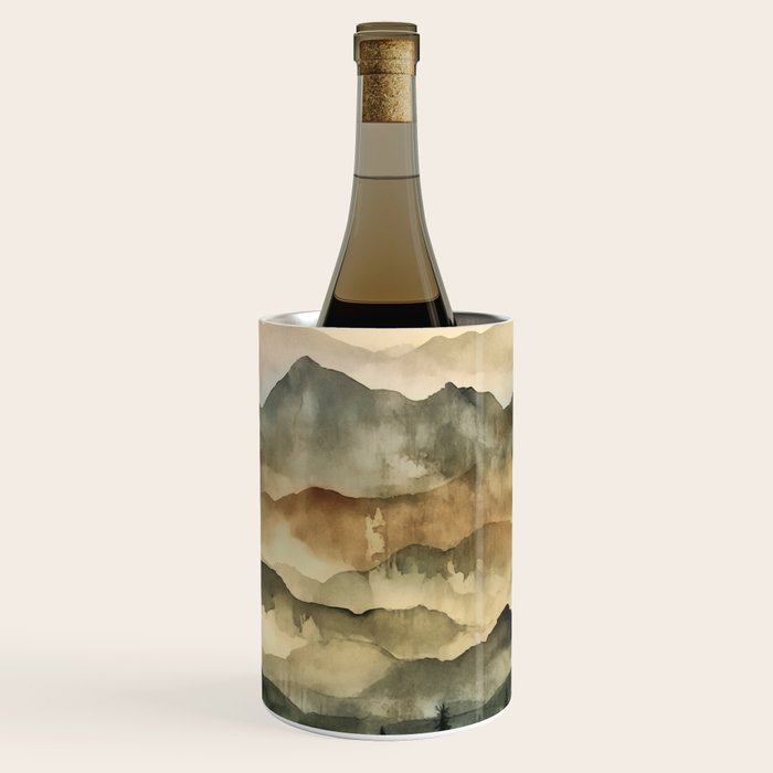 Misty Mountains Watercolor Landscape Wine Chiller Gallery Image 1