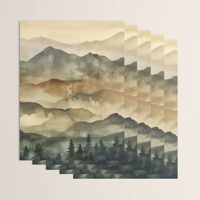 Misty Mountains Watercolor Landscape Wrapping Paper Gallery Image 3