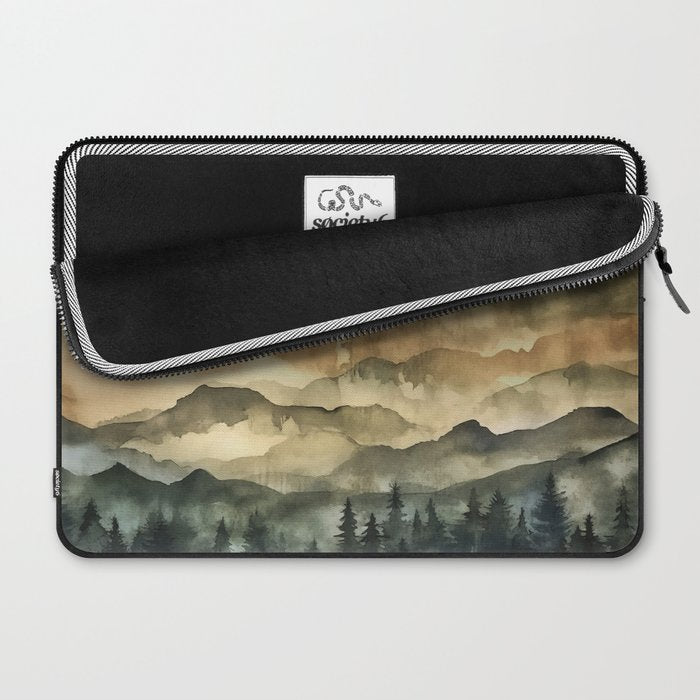Misty Mountains Watercolor Landscape Laptop Sleeve Gallery Image 2
