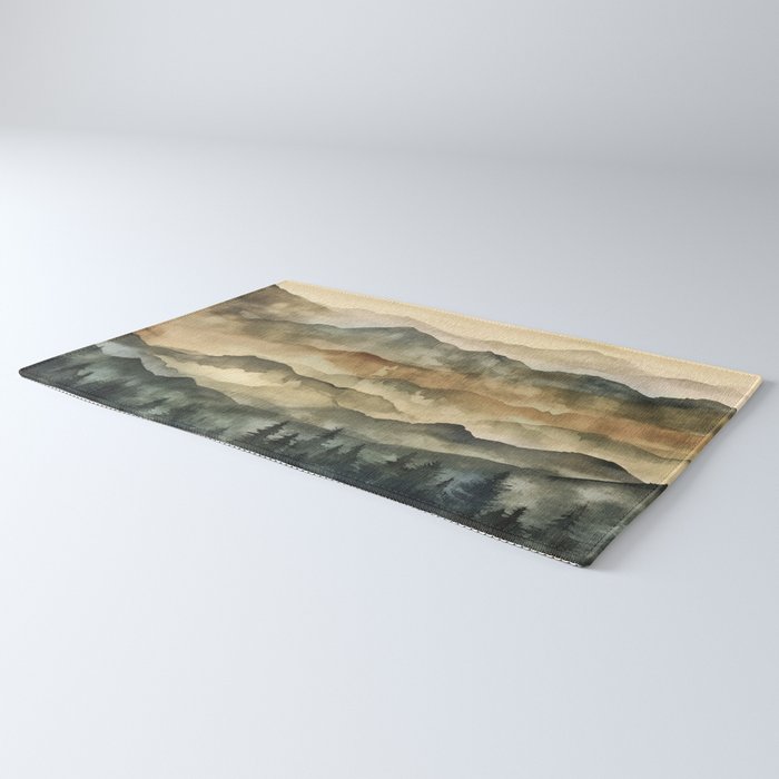 Misty Mountains Watercolor Landscape Rug Gallery Image 3