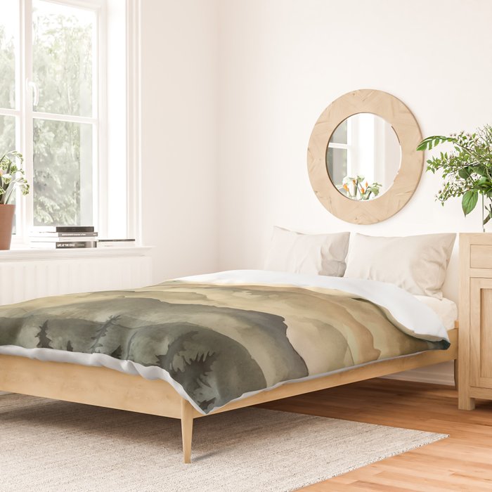 Misty Mountains Watercolor Landscape Duvet Cover Gallery Image 2