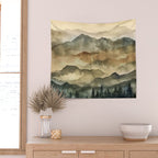 Misty Mountains Watercolor Landscape Wall Tapestry Gallery Image 2