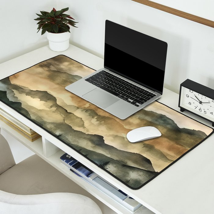 Misty Mountains Watercolor Landscape Desk Mat Gallery Image 2