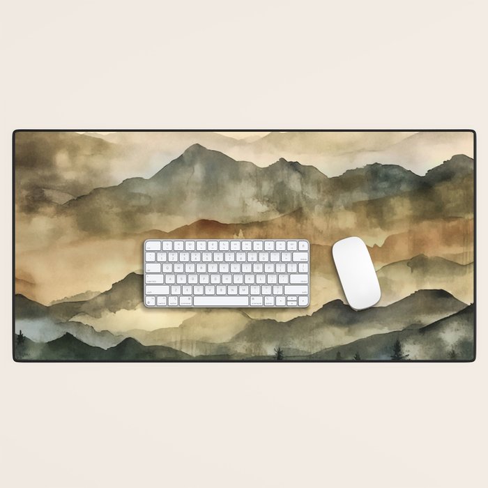 Misty Mountains Watercolor Landscape Desk Mat Gallery Image 1