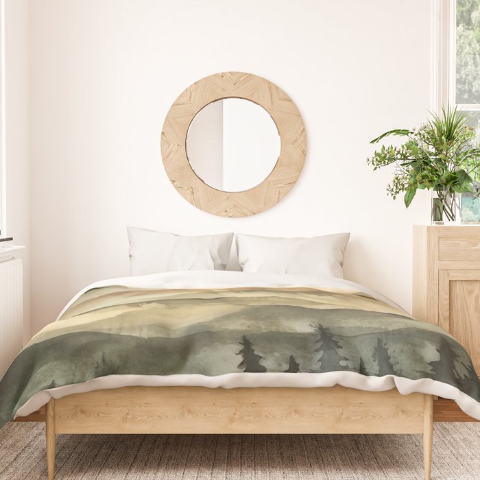 Misty Mountains Watercolor Landscape Duvet Cover Gallery Image 3