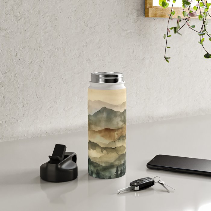 Misty Mountains Watercolor Landscape Water Bottle Gallery Image 4