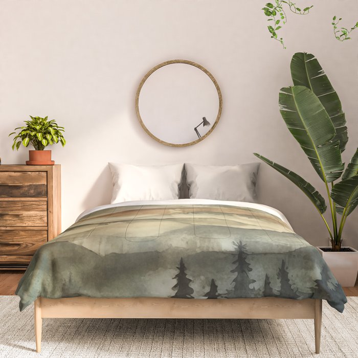 Misty Mountains Watercolor Landscape Comforter Gallery Image 3